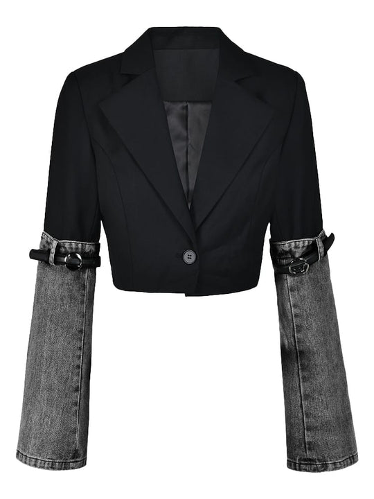 Denim Spot Crop Blazer