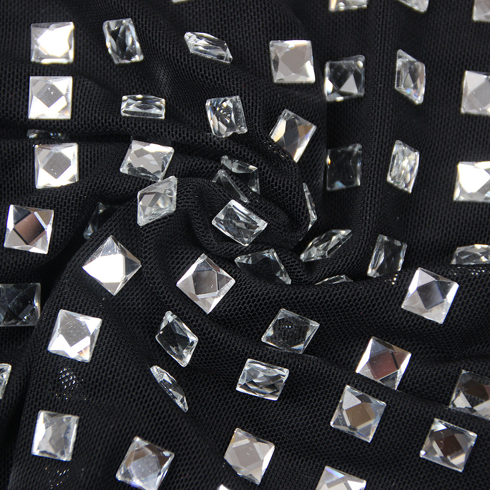 Mesh Mock Neck Rhinestone Crop Top