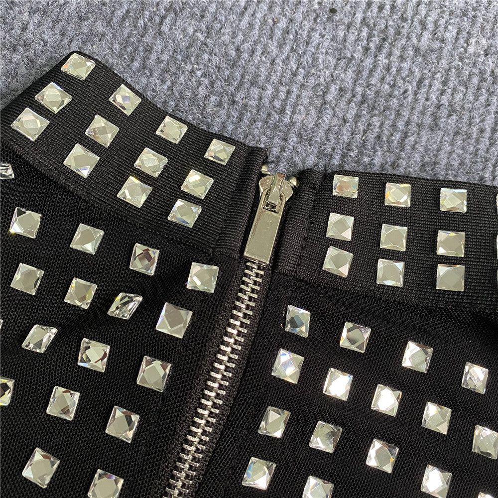 Mesh Mock Neck Rhinestone Crop Top