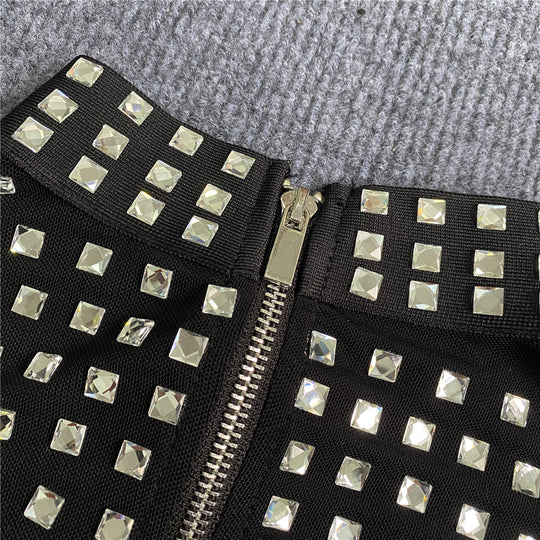 Mesh Mock Neck Rhinestone Crop Top