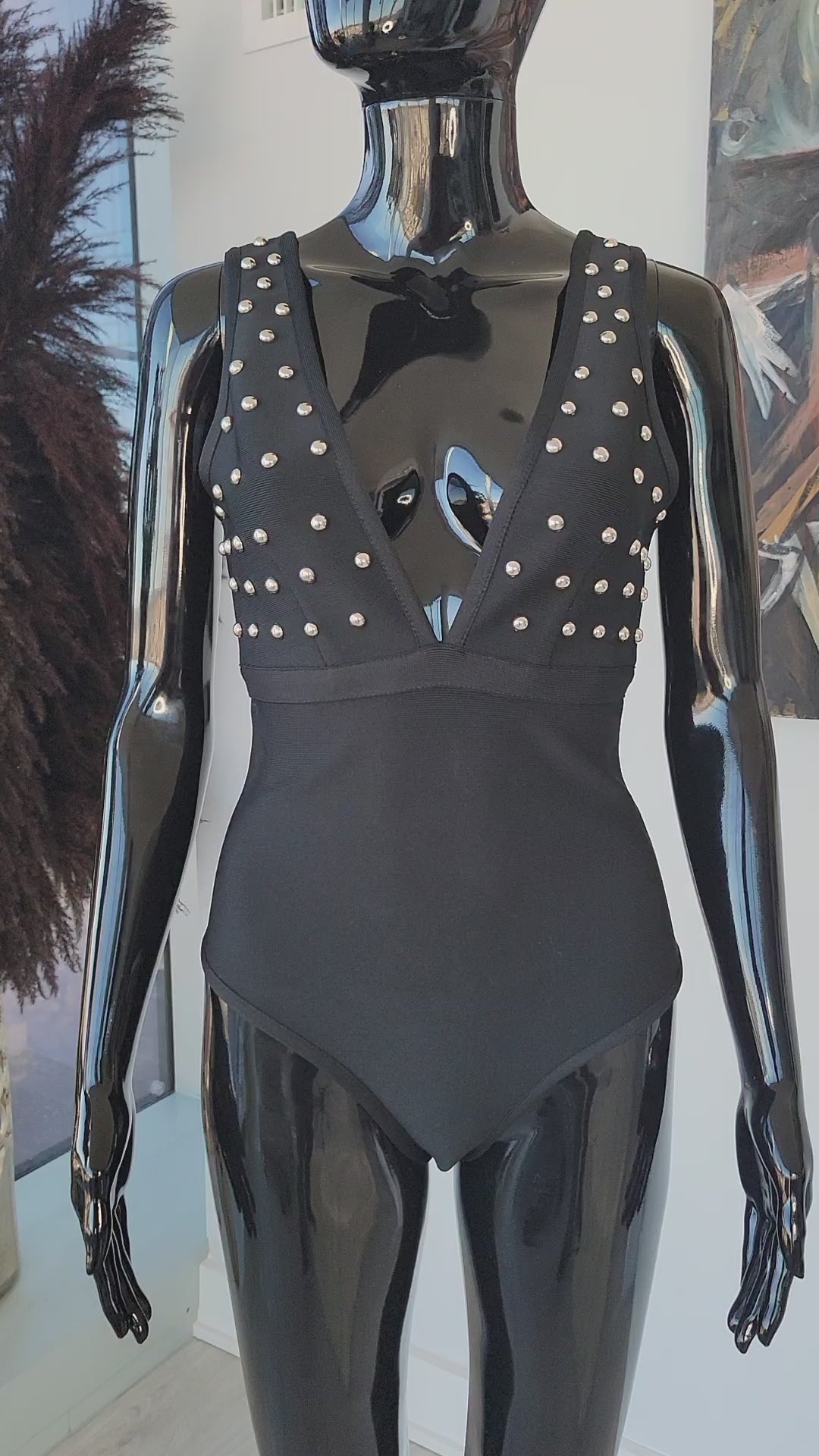 Studded Bandage Thong Bodysuit